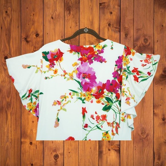 Lauren Ralph Lauren Women's Faux-Wrap Floral Jersey Dress V-neck Flutter Sleeve - Picture 8 of 9